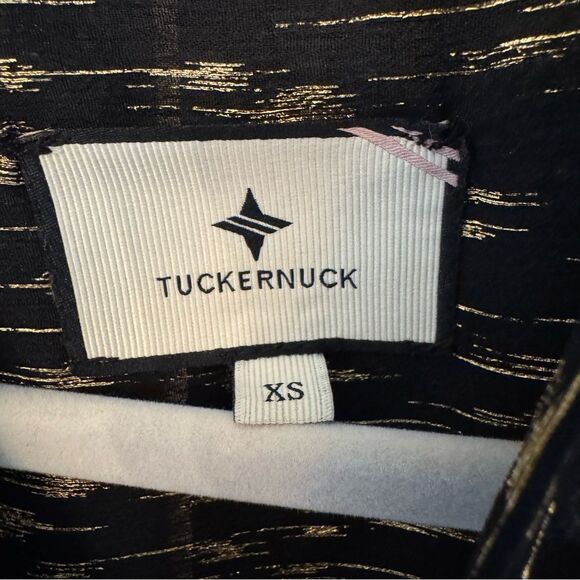 Tuckernuck Eva Metallic Blouse Size XS Sheer Black and Gold Long Sleeve Top - Picture 10 of 12